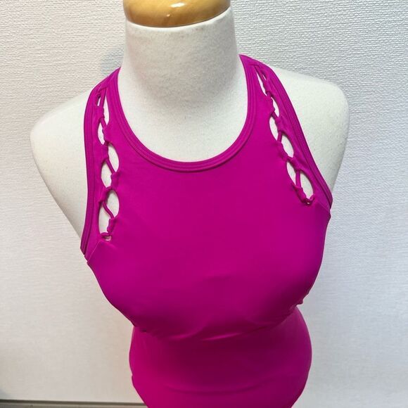 Athleta High Neck Bra Cup Loop Tankini Top Clematis 34D/DD - Picture 3 of 10